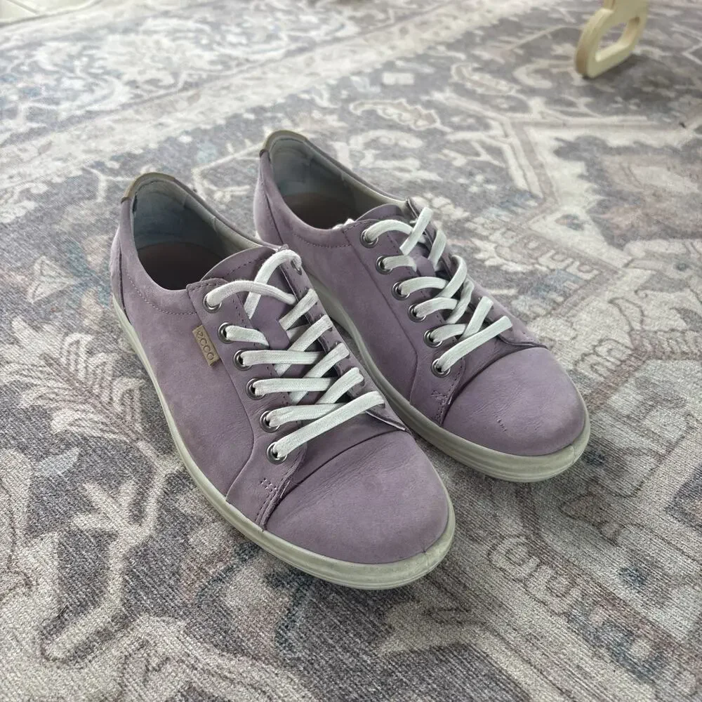 Ecco Soft 7 Women Pink Nubuck Size 7.5 Purple Lavender Lace Up Sneakers School